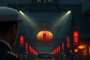 《沙洲旁的信号塔》科幻剧封面，信号塔与沙漠落日